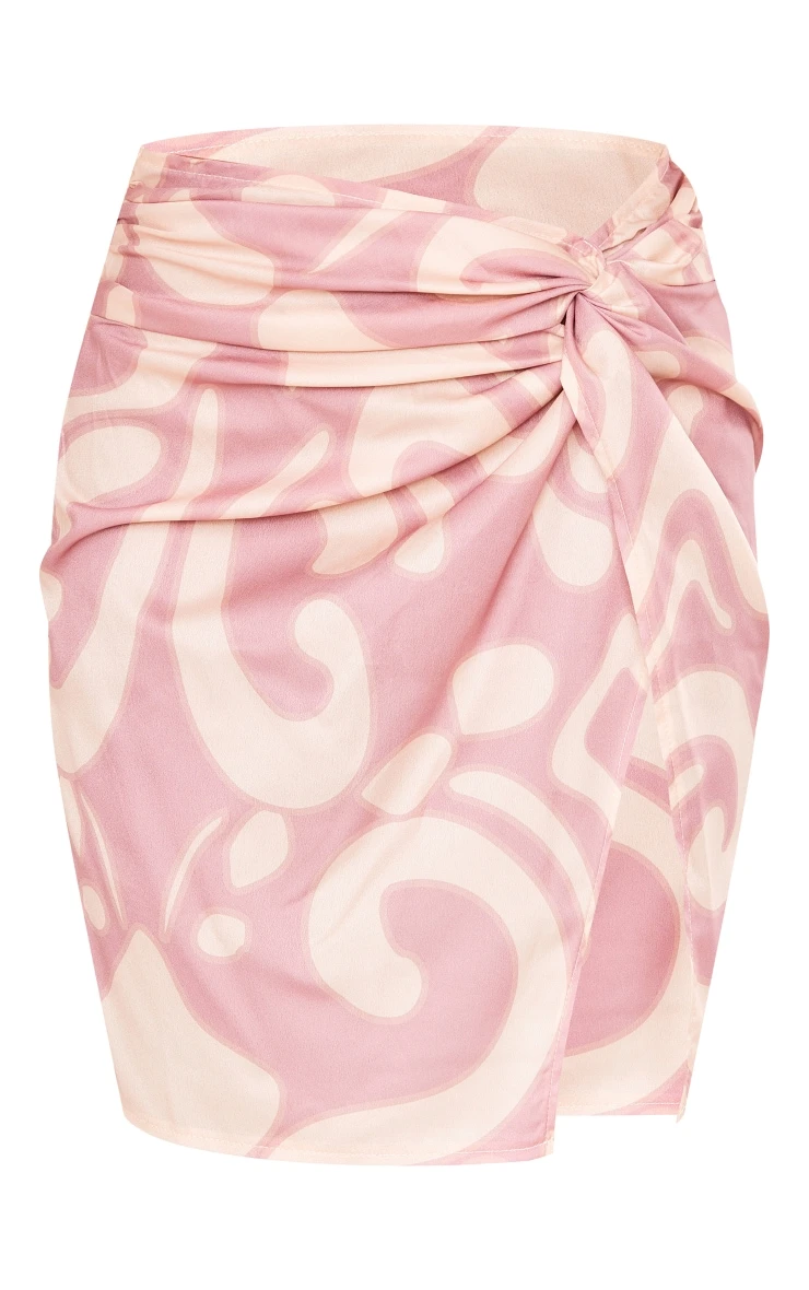 Taupe Printed Twist Front Split Leg Mini Skirt 6 Taupe Printed Twist Front Split Leg Mini Skirt - Image 6