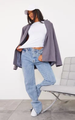 Basic White Cotton Blend Fitted Crew Neck T Shirt