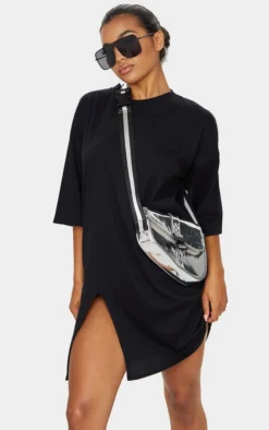 Black Split Oversized Boyfriend T Shirt Dress