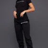 PRETTYLITTLETHING Logo Black High Waisted Cuffed Joggers