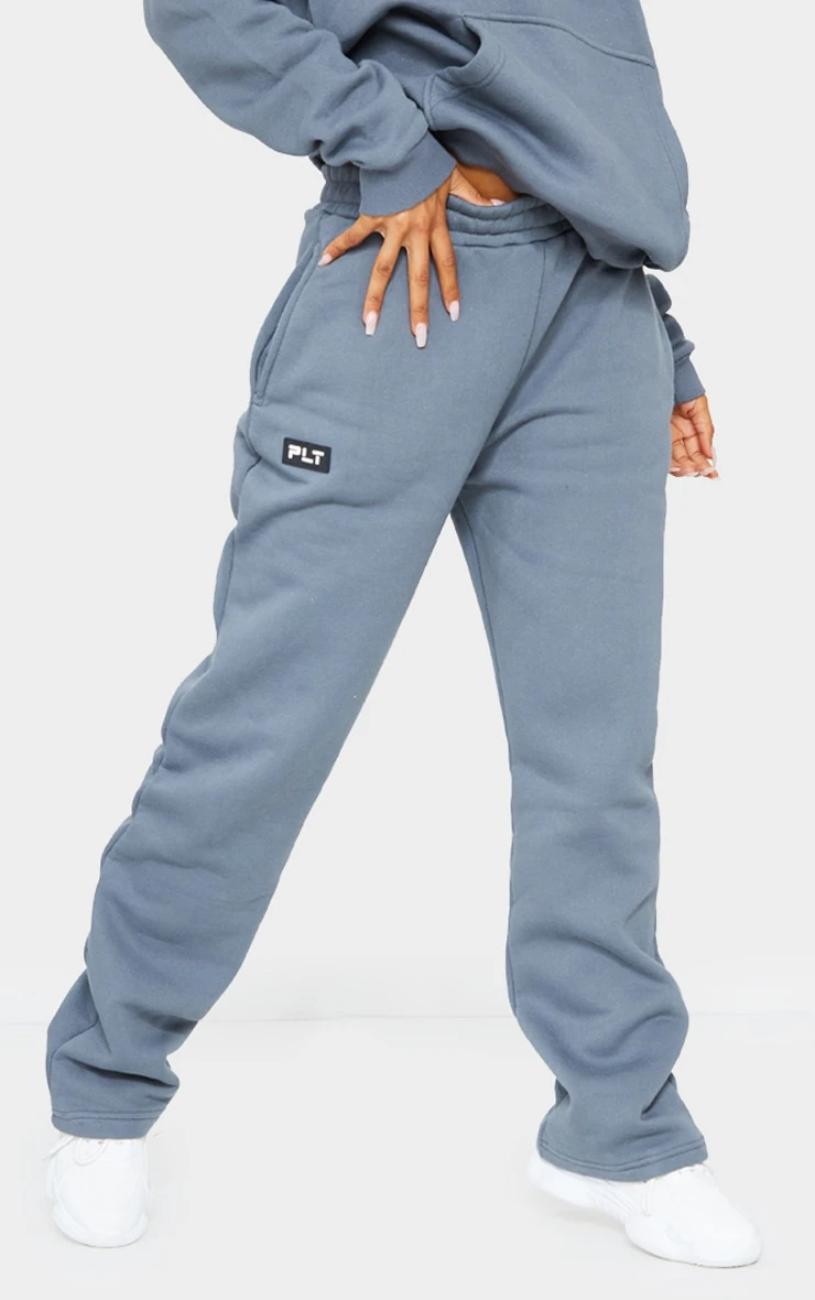 PRETTYLITTLETHING Logo Charcoal Badge Detail Straight Leg Joggers 2 PRETTYLITTLETHING Logo Charcoal Badge Detail Straight Leg Joggers - Image 2