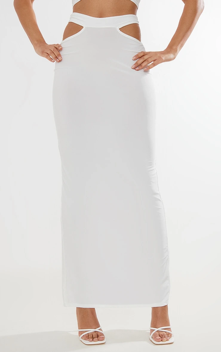 White Slinky Cut Out Waist Maxi Skirt 2 White Slinky Cut Out Waist Maxi Skirt - Image 2