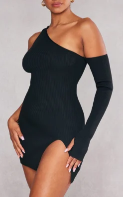 Black Rib Knit One Sleeve Split Mini Dress -Moden Vibe Sales Store 0e87ed8c7ea774b20af6997a85adfe8f596de278 cnb6421 4