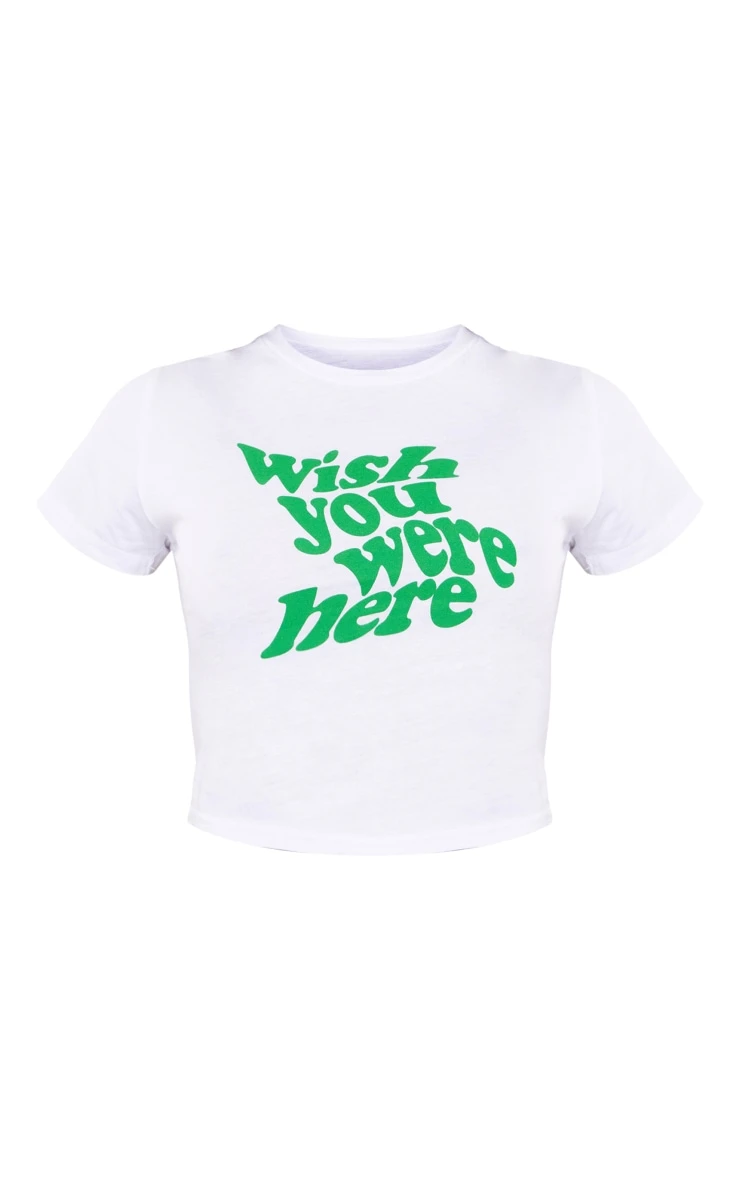 White Wish You Were Here Print Crop T Shirt 5 White Wish You Were Here Print Crop T Shirt - Image 5