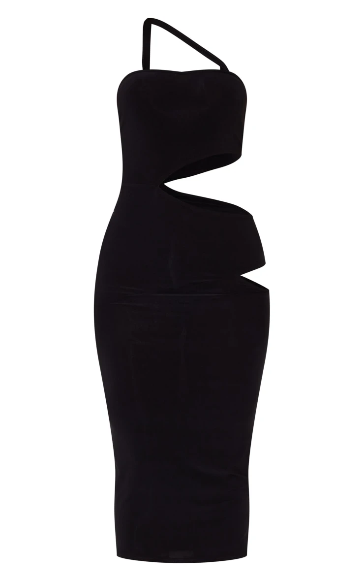 Black Slinky Strap Detail Multi Cut Out Midaxi Dress 5 Black Slinky Strap Detail Multi Cut Out Midaxi Dress - Image 5