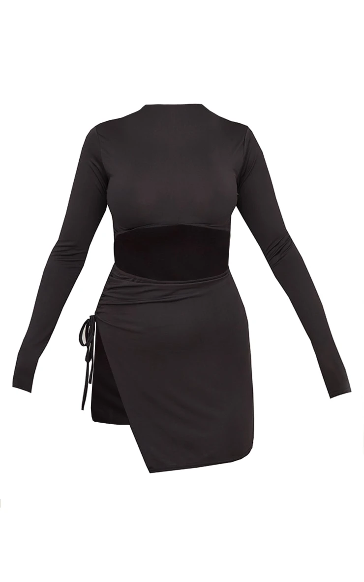 Black Slinky High Neck Cut Out Long Sleeve Bodycon Dress 5 Black Slinky High Neck Cut Out Long Sleeve Bodycon Dress - Image 5