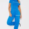 PRETTYLITTLETHING Logo Blue High Waisted Cuffed Joggers