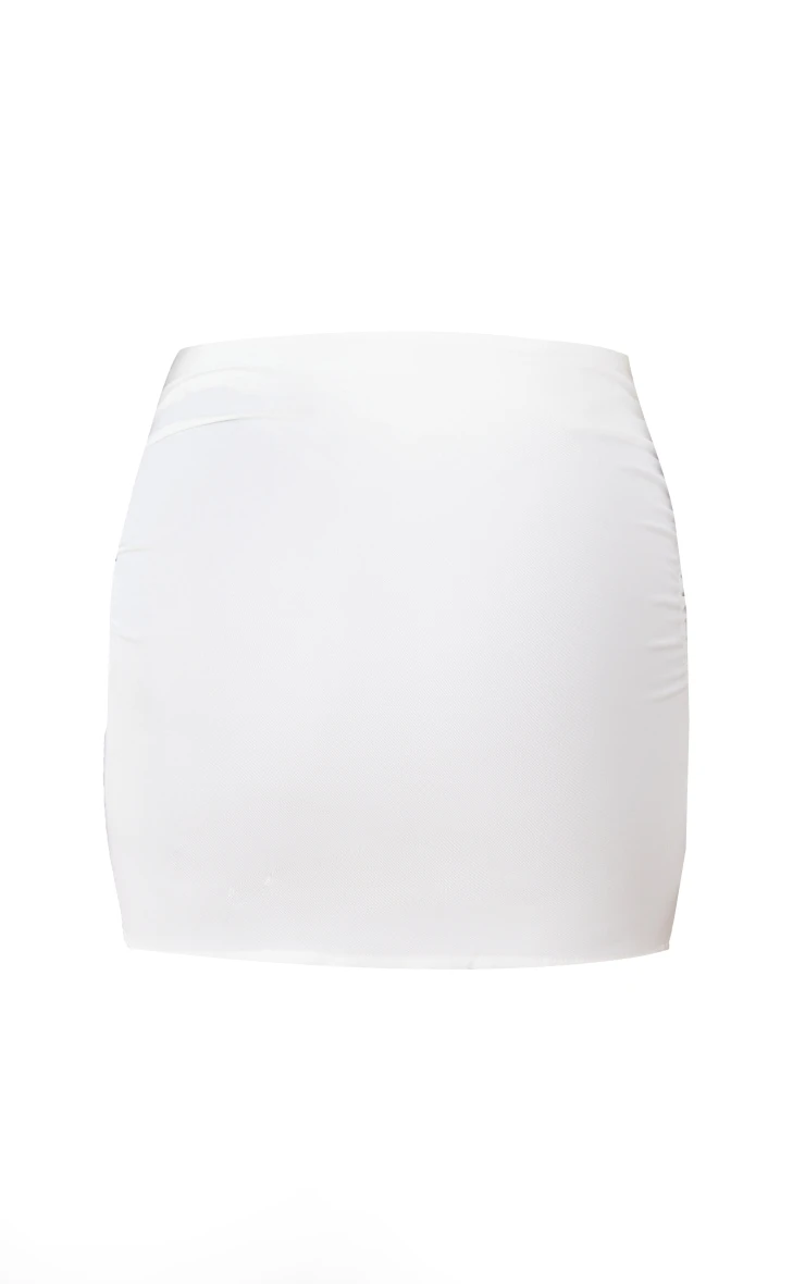 White Woven Ruched Side Mini Skirt 6 White Woven Ruched Side Mini Skirt - Image 6