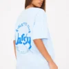 PRETTYLITTLETHING Baby Blue Athletic Club Varsity Print T Shirt