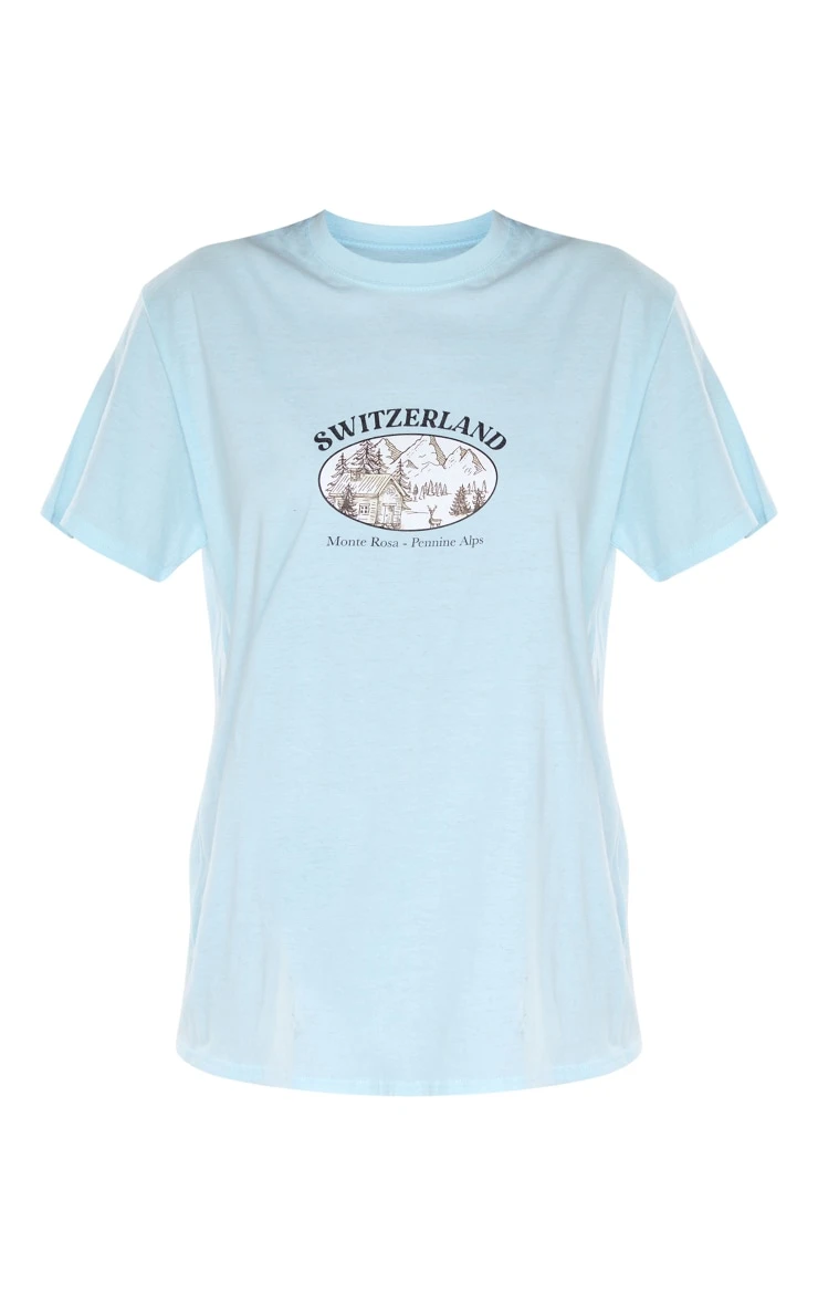 PRETTYLITTLETHING Pale Blue Switzerland Mini Print T-shirt 5 PRETTYLITTLETHING Pale Blue Switzerland Mini Print T-shirt - Image 5