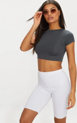 Basic Charcoal Grey Short Sleeve Crop T Shirt