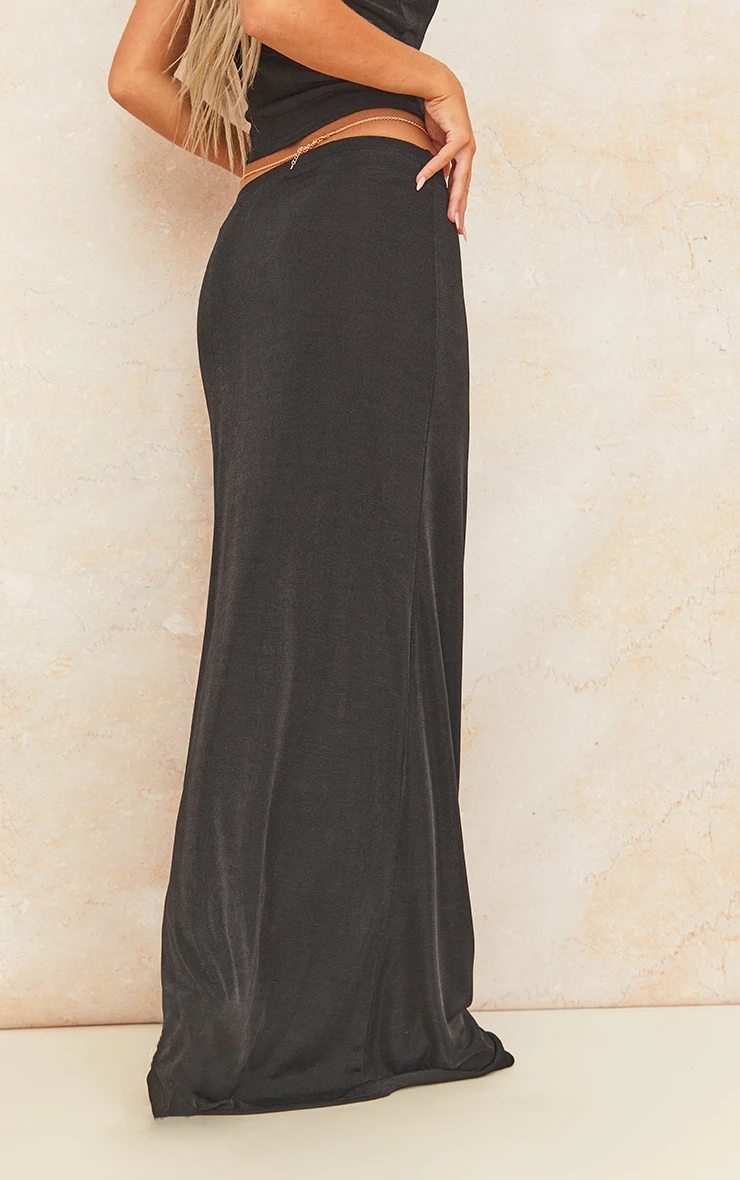 Black Acetate Slinky Low Rise Maxi Skirt 3 Black Acetate Slinky Low Rise Maxi Skirt - Image 3