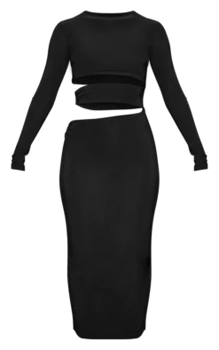 Black Slinky Cut Out Waist Ring Detail Midi Dress -Moden Vibe Sales Store 1e838cce54e06fd2ba83b9b99574bab09bd57ea6 cnd5855 5