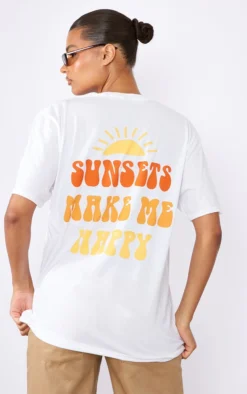 White Sunset Printed T Shirt