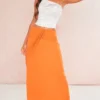 Rust Cheesecloth Tie Shirred Waist Floaty Maxi Skirt