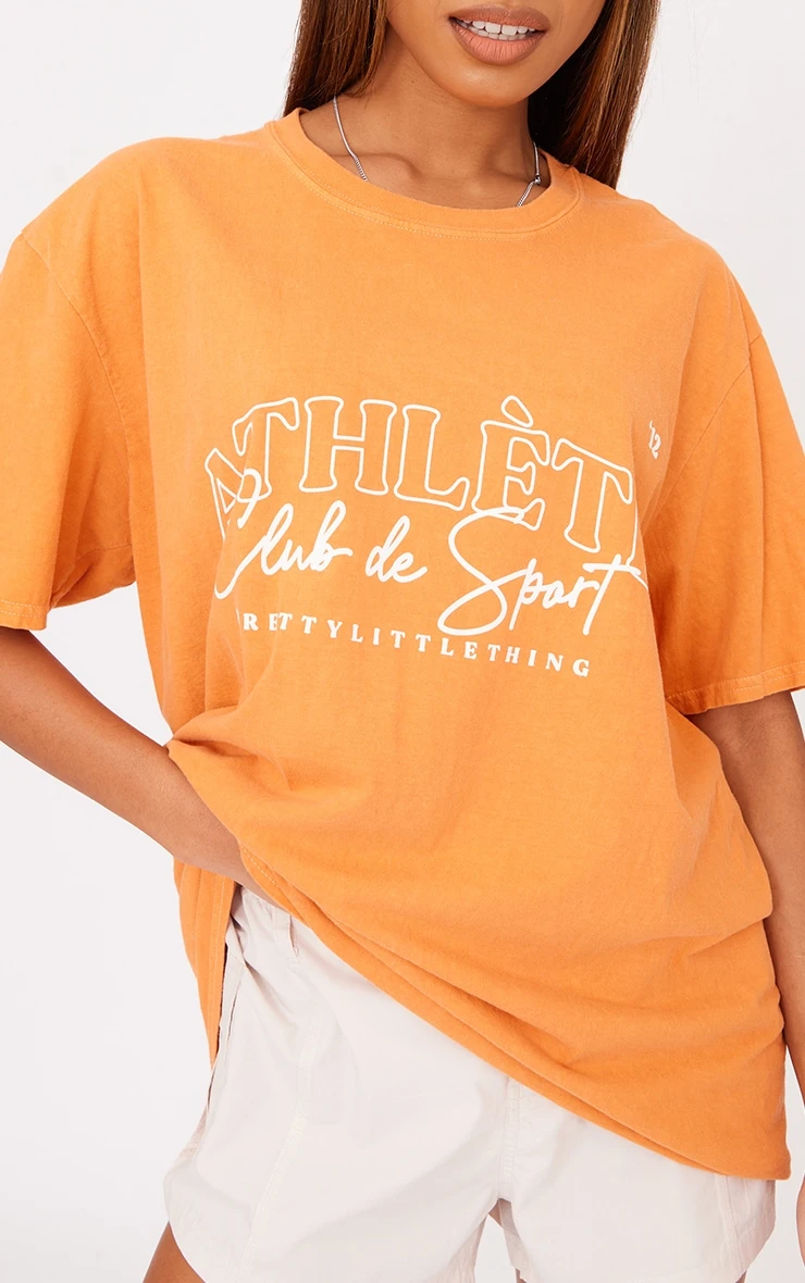 PRETTYLITTLETHING Orange Washed Athlete Print T Shirt 4 PRETTYLITTLETHING Orange Washed Athlete Print T Shirt - Image 4