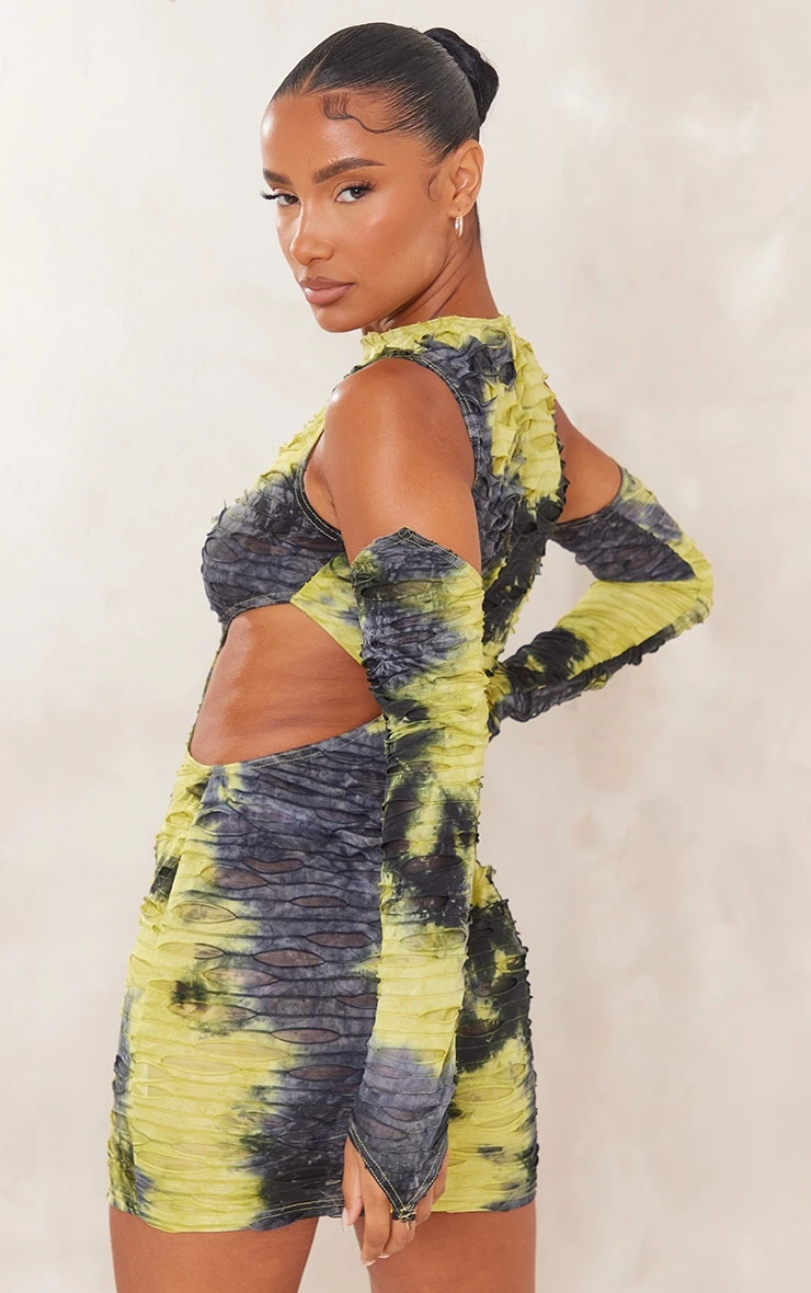 Multi Distressed Cut Out Sleeve Detail Bodycon Dress 2 Multi Distressed Cut Out Sleeve Detail Bodycon Dress - Image 2