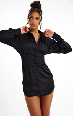 Black Satin Fitted Waist Shirt Dress 7 Black Satin Fitted Waist Shirt Dress -Moden Vibe Sales Store 3258c2491591392a0d6cb064025dae3cf6228fa8 cnc7697 3