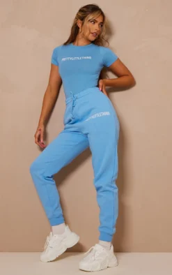 PRETTYLITTLETHING Logo Bright Blue High Waisted Joggers