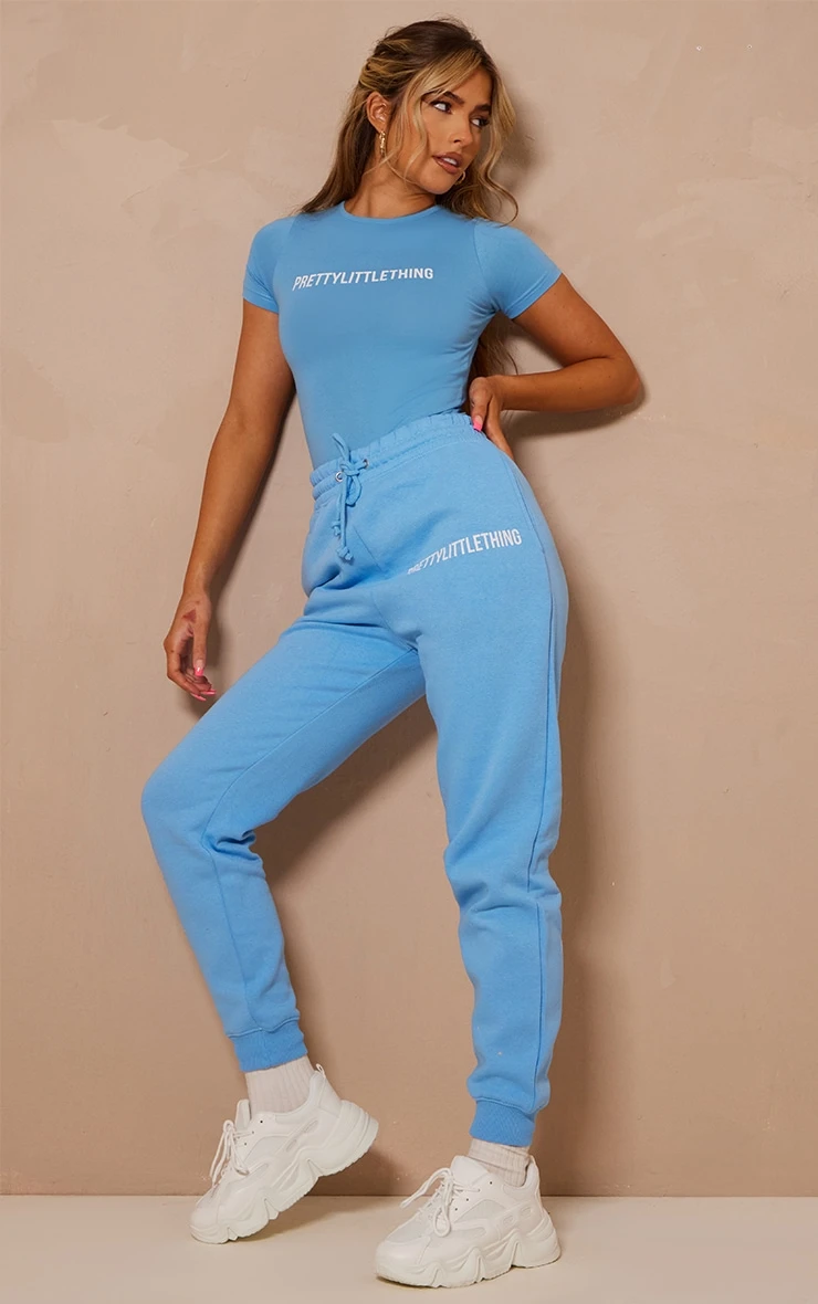 PRETTYLITTLETHING Logo Bright Blue High Waisted Joggers 1 PRETTYLITTLETHING Logo Bright Blue High Waisted Joggers
