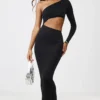 Black Slinky One Shoulder Cut Out Midaxi Dress