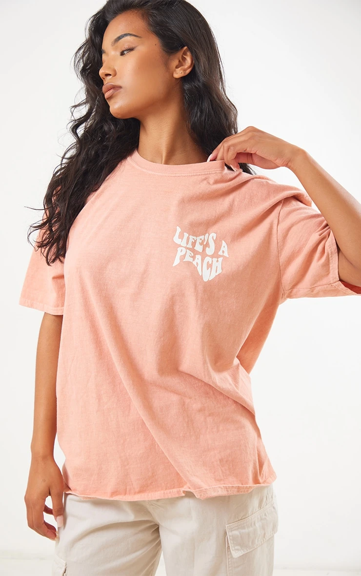 Coral Washed Lifes A Peach Printed T Shirt 2 Coral Washed Lifes A Peach Printed T Shirt - Image 2