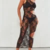 Black Sheer Lace One Shoulder Multi Cut Out Midaxi Dress