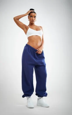 Navy Blue Sweat Cuffed High Waist Joggers