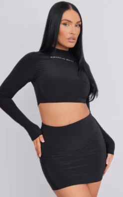 Black Slinky Seam Detail Bodycon Mini Skirt