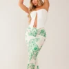 Green Swirl Print Soft Touch Jersey Seam Detail Maxi Skirt