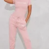 PRETTYLITTLETHING Logo Light Pink High Waisted Cuffed Joggers