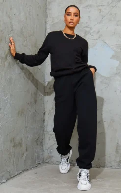 Black Sweat Cuffed High Waist Joggers