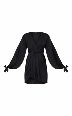 Black Satin Twist Front Open Sleeve Wrap Dress -Moden Vibe Sales Store 406e58bd4a029630448948c3adb5b62d760dd633 cmr2145 6