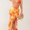 Orange Frill Detail Split Thigh Maxi Skirt