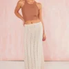 Beige Textured Jersey Straight Maxi Skirt