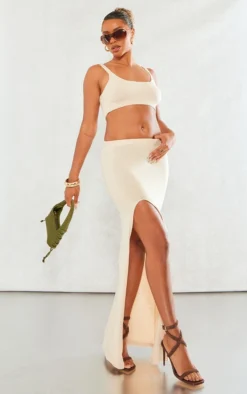 Stone Knit Extreme Split Maxi Skirt