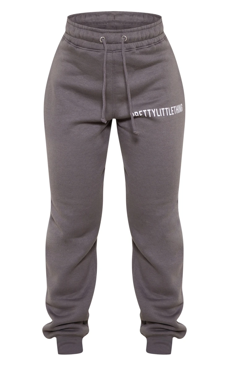 PRETTYLITTLETHING Logo Charcoal High Waisted Cuffed Joggers 5 PRETTYLITTLETHING Logo Charcoal High Waisted Cuffed Joggers - Image 5