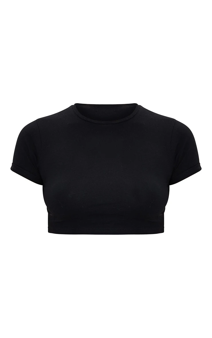 Basic Black & White Cotton Blend Roll Sleeve Crop T Shirt 2 Pack 5 Basic Black & White Cotton Blend Roll Sleeve Crop T Shirt 2 Pack - Image 5