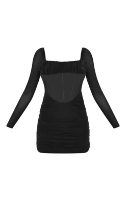 Black Mesh Corset Detail Ruched Bust Bodycon Dress -Moden Vibe Sales Store 4921f7d4cdf57cf91459dfac159587efbe5cecc0 cnd2215 5