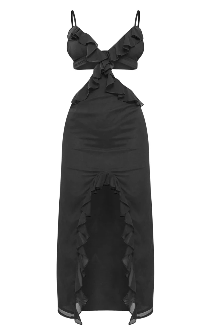 Black Chiffon Frill Trim Detail Backless Midaxi Dress 5 Black Chiffon Frill Trim Detail Backless Midaxi Dress - Image 5