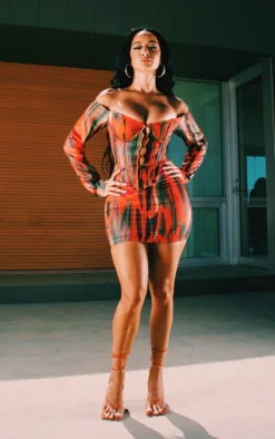 Orange Abstract Print Mini Skirt