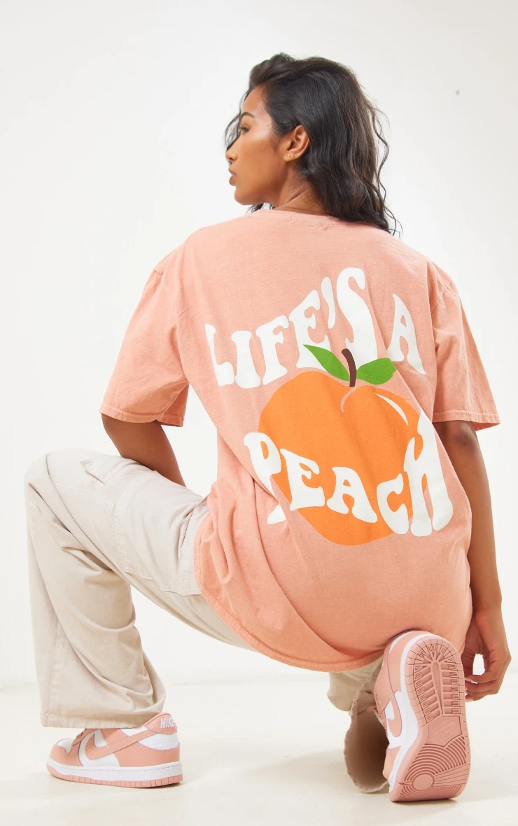 Coral Washed Lifes A Peach Printed T Shirt 1 Coral Washed Lifes A Peach Printed T Shirt