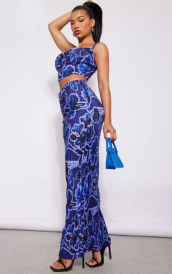 Blue Print Plisse Maxi Skirt
