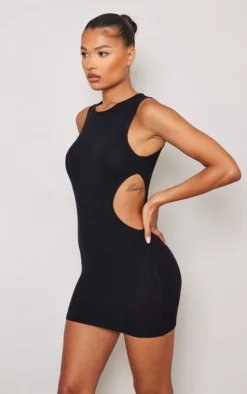 Black Cut Out Side Soft Knit Dress