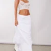 White Cotton Poplin Lace Waistband Maxi Skirt