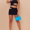Black Crinkle Rib Cut Out Waist Mini Skirt