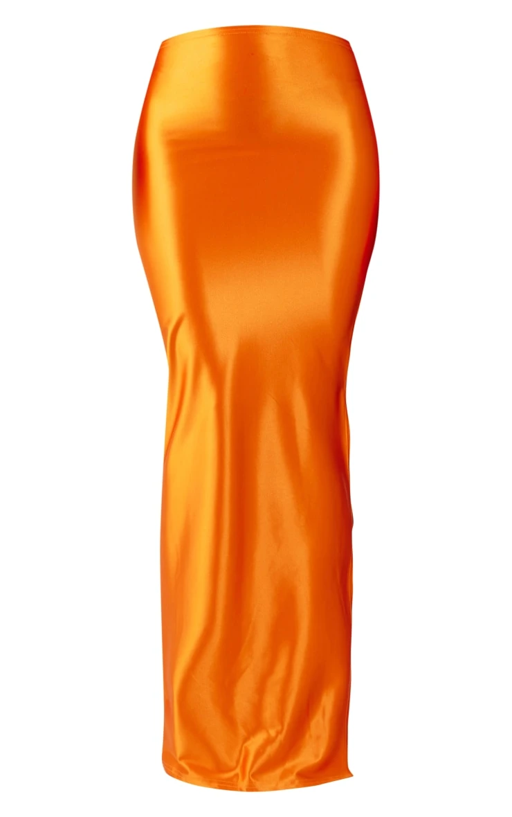 Rust Stretch Satin Split Side Maxi Skirt 5 Rust Stretch Satin Split Side Maxi Skirt - Image 5