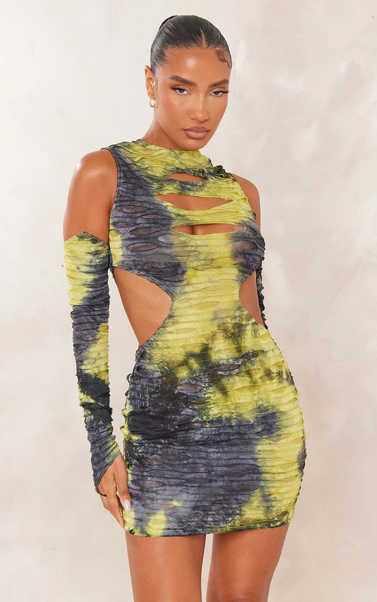 Multi Distressed Cut Out Sleeve Detail Bodycon Dress 1 Multi Distressed Cut Out Sleeve Detail Bodycon Dress