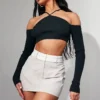 Stone Woven Turnover Waistband Low Rise Micro Mini Skirt