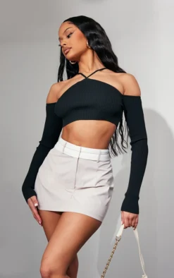 Stone Woven Turnover Waistband Low Rise Micro Mini Skirt